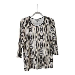 JM Collection Women's Knit Top L Black Print 3/4 Sleeve